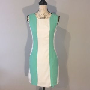 Teal and White Body Slimming Dress
